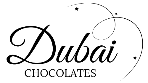 Dubai Chocolates logo met sierlijke schrift en sterren